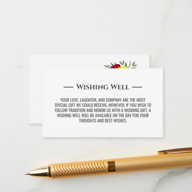 Carte D'accompagnement Sunflower Bourgogne Mariage Rose Wishing well (Devant/Arrière en situation)
