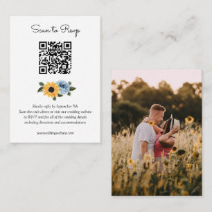 Carte D'accompagnement Sunflower Dusty bleu Rustique Mariage QR Code RSVP