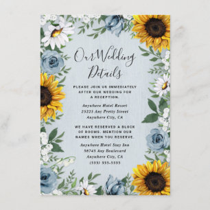 Carte D'accompagnement Sunflower Dusty Blue Country Rustic Roses Wedding