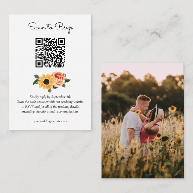 Carte D'accompagnement Sunflower Fall Rose Mariage QR Code RSVP (Devant / Derrière)