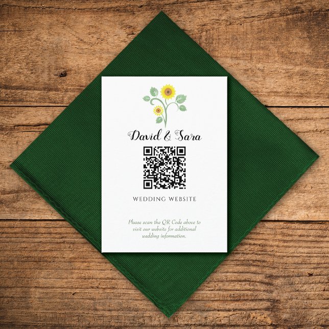 Carte D'accompagnement Sunflower Greenery QR Code Wedding (Créateur téléchargé)