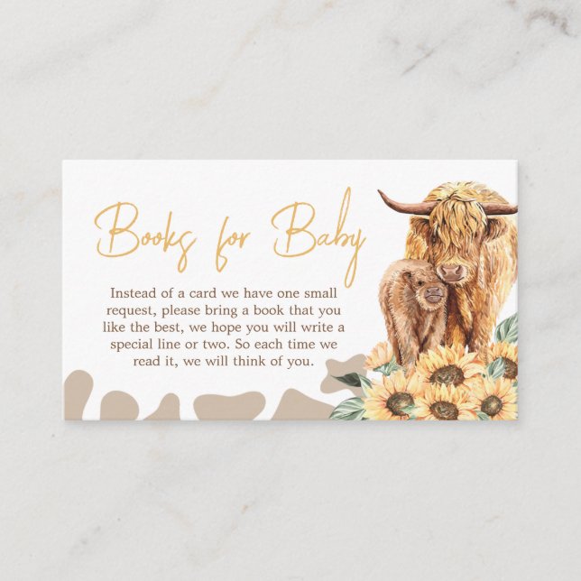 Carte D'accompagnement Sunflower Highland Cow Baby shower Livres pour béb (Devant)