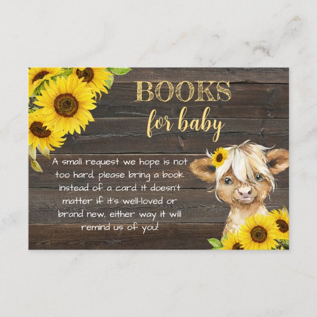 Carte D'accompagnement Sunflower Highland Cow Baby shower Livres pour béb (Devant)