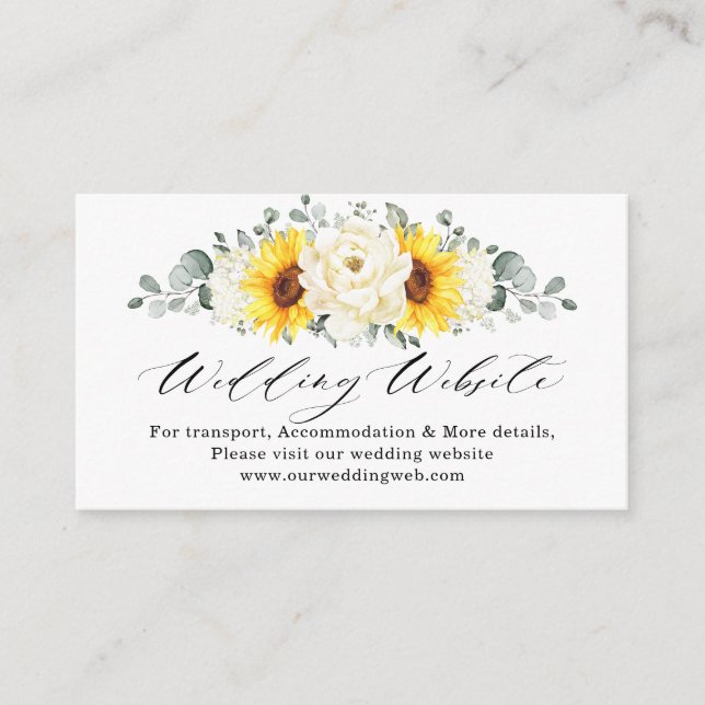 Carte D'accompagnement Sunflower Ivory Peony Mariage Détails du site web (Devant)