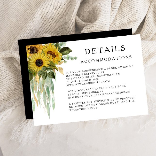 Carte D'accompagnement Sunflower Mariage Hébergements Détails (Sunflower Wedding Accommodations Details Enclosure Card)