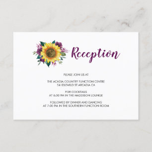 Carte D'accompagnement Sunflower Plum Roses Floral Mariage Réception