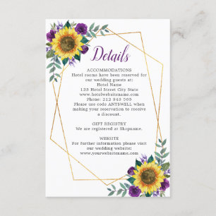 Carte D'accompagnement Sunflower Purple Floral Détails du Mariage géométr