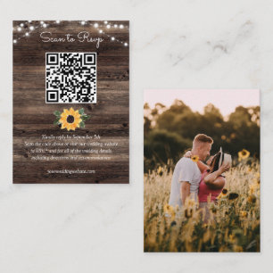 Carte D'accompagnement Sunflower Rustic Wood Mariage QR Code RSVP