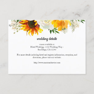 Carte D'accompagnement Sunflower & White Rose Détails du Mariage ou de la
