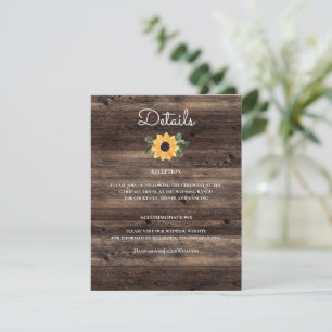 Carte D'accompagnement Sunflower Wood Rustic Détails du Mariage