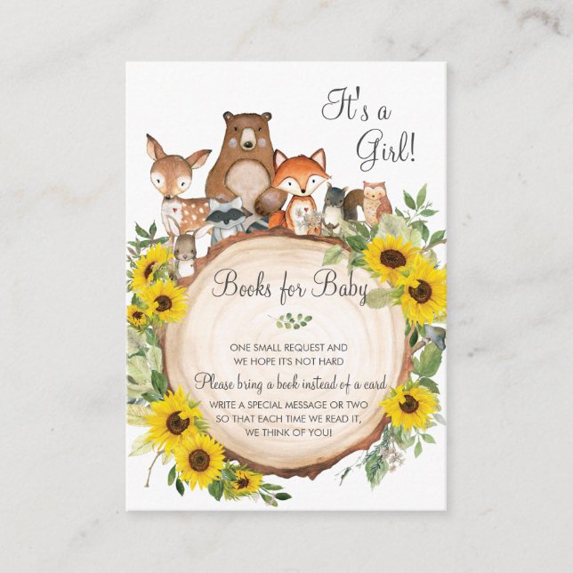 Carte D'accompagnement Sunflower Woodland Animaux Livres pour le Baby sho (Devant)