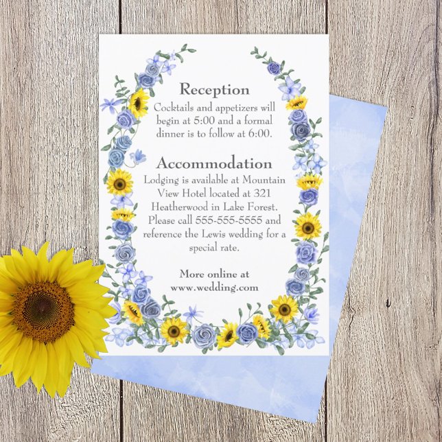 Carte D'accompagnement Sunflowers, Dusty Blue Rose Détails sur le Mariage (yellow sunflowers dusty blue wedding details enclosure card)
