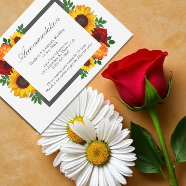 Carte D'accompagnement Sunset Sunflower Rose Floral Mariage Hébergement  (Créateur téléchargé)