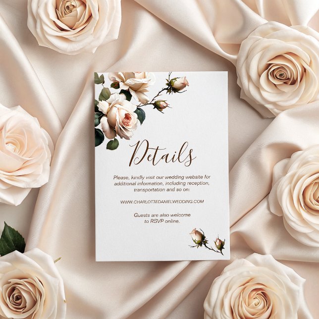 Carte D'accompagnement Superbe Tea Rose Détails du Mariage (Gorgeous Tea Rose Wedding Details Enclosure Card)