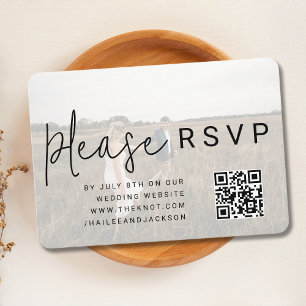 Carte D'accompagnement Superposition minimaliste de photo Mariage QR Code