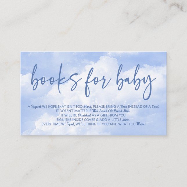 Carte D'accompagnement Sur Cloud Neuf Livres Baby showers Bleus Pour Bébé (Devant)