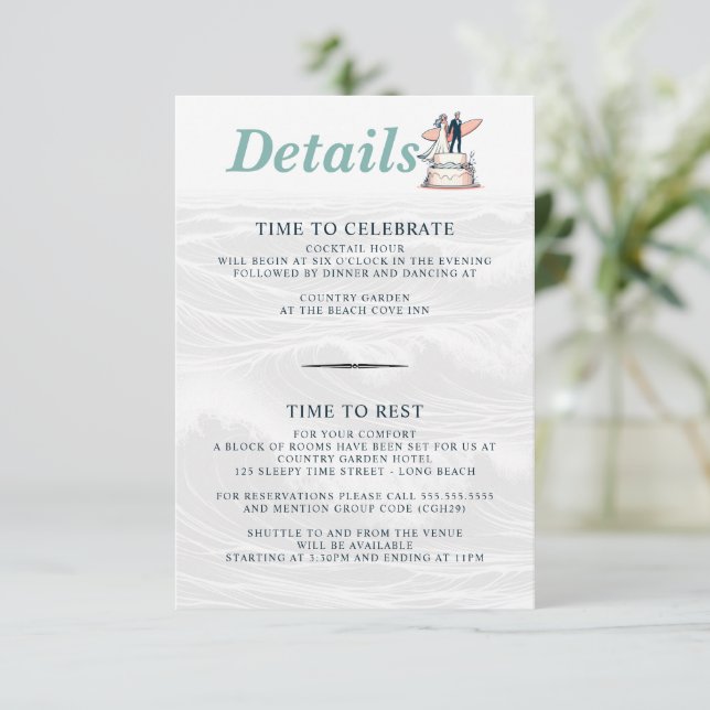 Carte D'accompagnement Surf Mariage en couple (Debout devant)