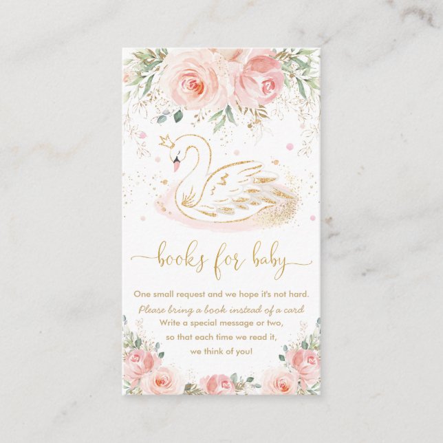Carte D'accompagnement Swan Blush rose Baby shower floral Livres pour béb (Devant)