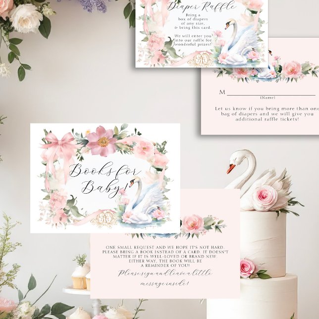 Carte D'accompagnement Swan rose Ruban Élégant Livres floraux pour bébé (Créateur téléchargé)