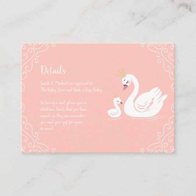 Carte D'accompagnement Swans Baby shower Oiseau avec héritier (Devant)