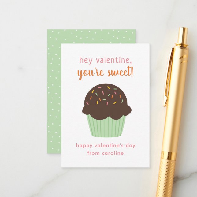 Carte D'accompagnement Sweet Cupcake Kids Classroom Valentine's Cards (Devant/Arrière en situation)