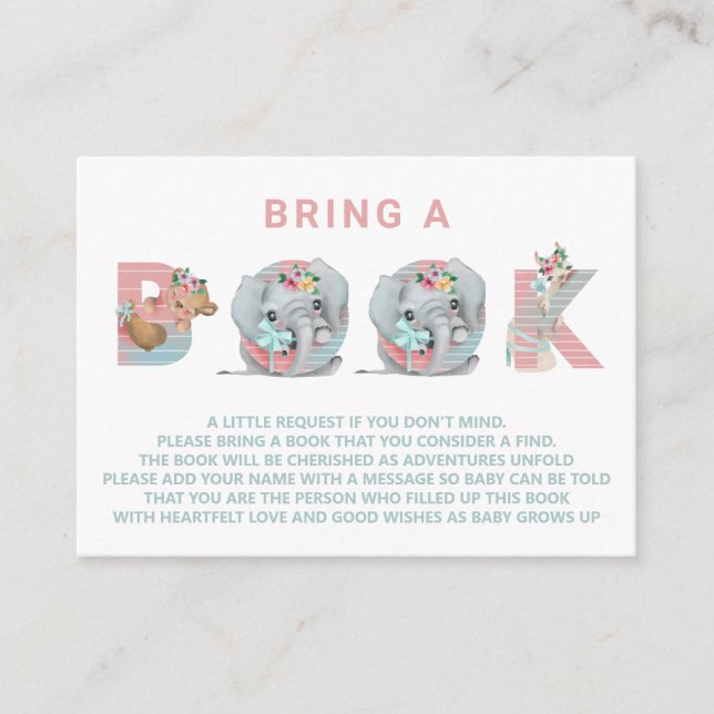 Carte D'accompagnement *~* Sweet Cute Animal Letters Baby Apportez un liv (Devant)