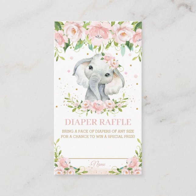 Carte D'accompagnement Sweet Elephant Rose Blush Floral Diaper Raffle (Devant)