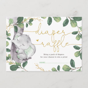Carte D'accompagnement Sweet Greenery Gold Elephant Baby Diaper Raffle