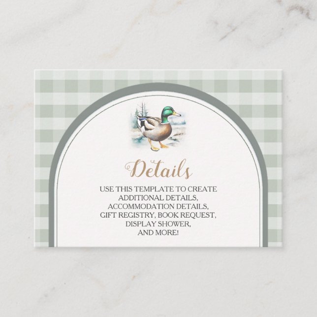 Carte D'accompagnement Sweet Little Duckling En vichy Détails du Baby sho (Devant)