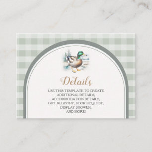 Carte D'accompagnement Sweet Little Duckling En vichy Détails du Baby sho