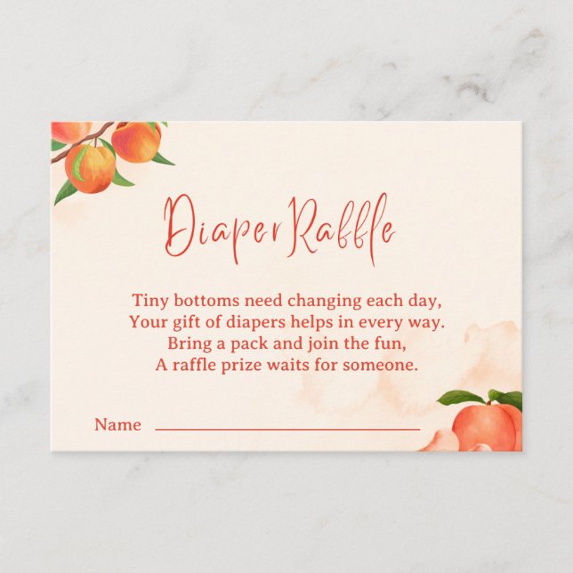 Carte D'accompagnement Sweet Peach Diaper Raffle Card – Fruit-Themed (Devant)
