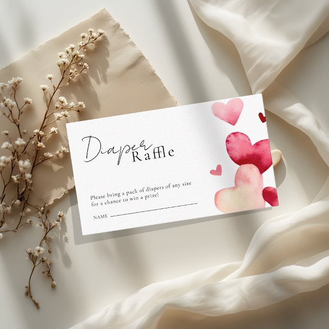 Carte D'accompagnement Sweet Red Hearts Baby Shower Diaper Raffle Ticket (Créateur téléchargé)