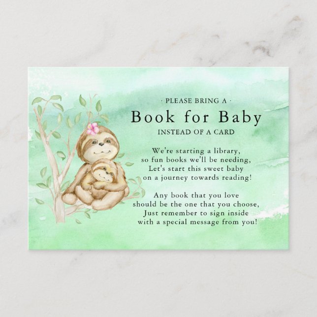 Carte D'accompagnement Sweet Sloth Baby shower Book pour Baby Card (Devant)