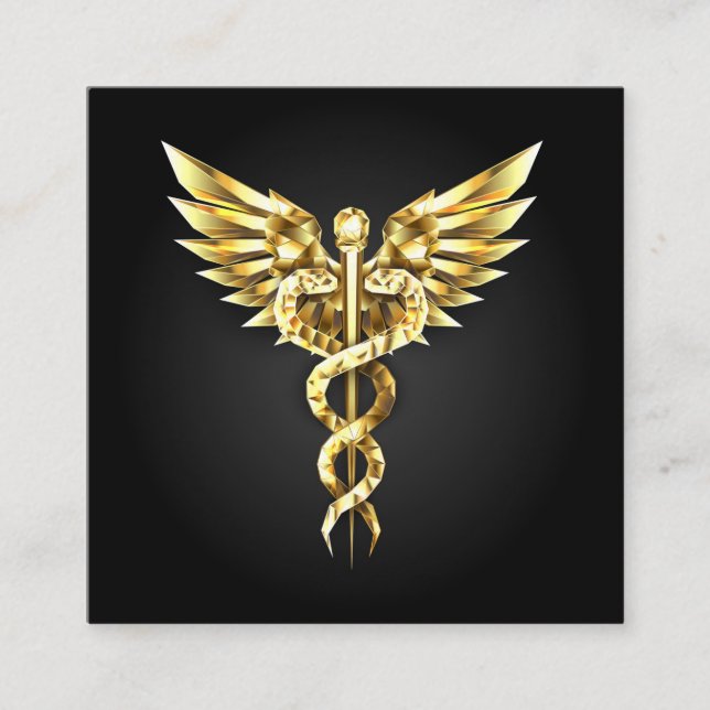 Carte D'accompagnement Symbole caducee polygonale en or (Devant)