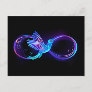 Carte D'accompagnement Symbole de l'infini néon avec colibri lumineux
