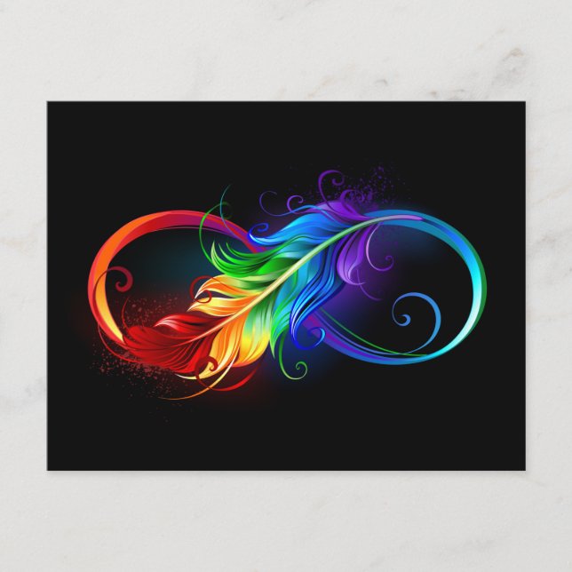 Carte D'accompagnement Symbole d'infini avec plume arc-en-ciel (Devant)