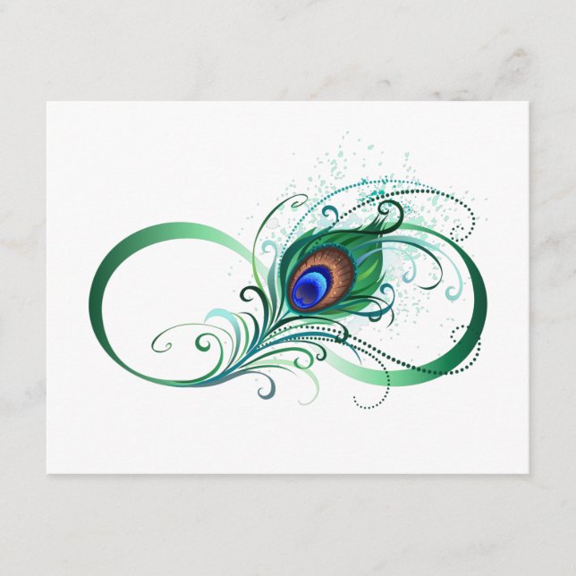Carte D'accompagnement Symbole d'infini avec plume de paon (Devant)