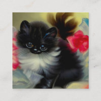 Tableau vintage de chaton noir et blanc