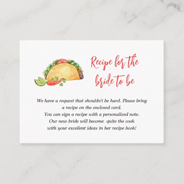 Carte D'accompagnement Taco mexicain Apportez une demande de recette Ente (Devant)