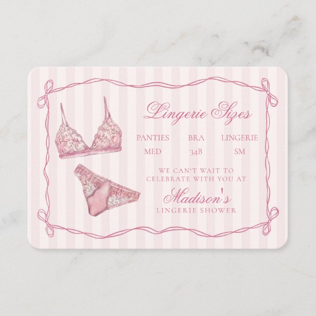 Carte D'accompagnement Taille de lingerie rose pastel Douche Arc (Devant)