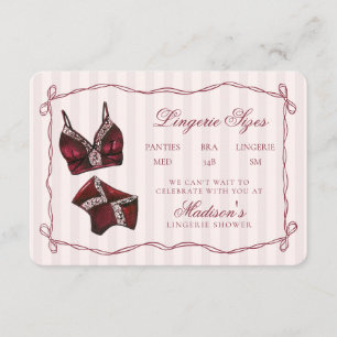 Carte D'accompagnement Tailles de lingerie rouge Bourgogne Shower Bow