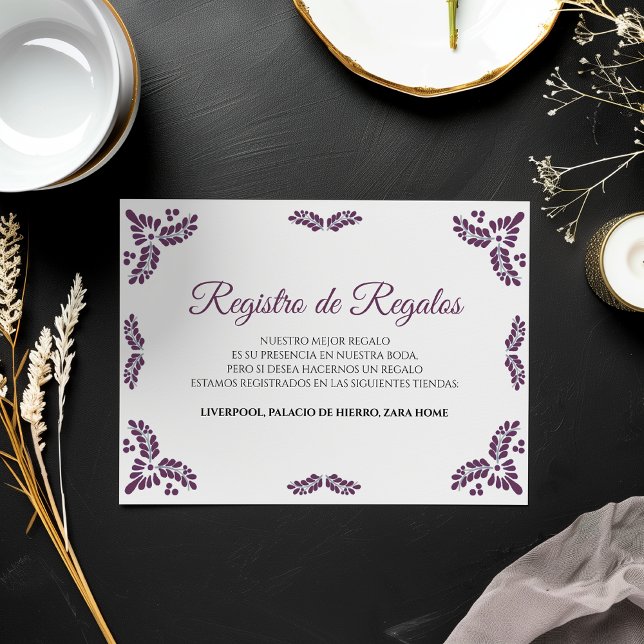 Carte D'accompagnement Talavera Purple Floral Minimalist Spanish Wedding (Talavera Purple Floral Minimalist Spanish Wedding Enclosure Card)