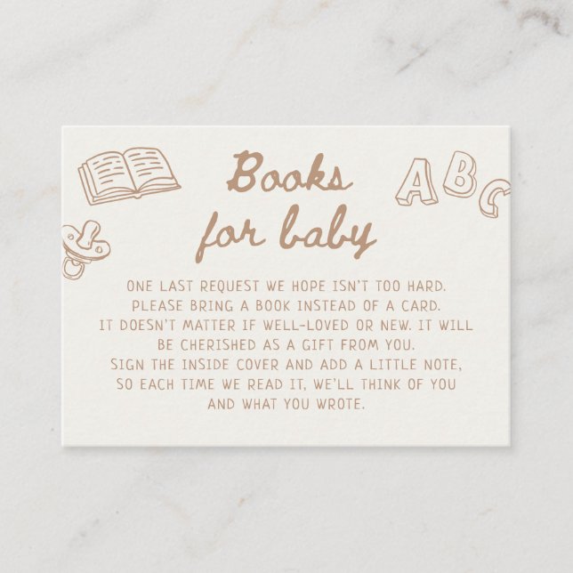 Carte D'accompagnement Tan Hand Drawn Baby showers Livres pour bébé (Devant)