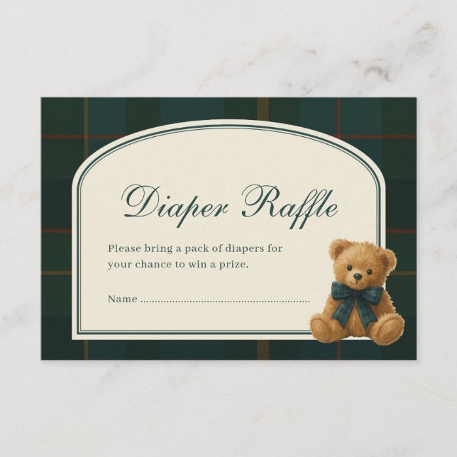 Carte D'accompagnement Tartan Teddy Bear Baby Shower Diaper Raffle (Devant)