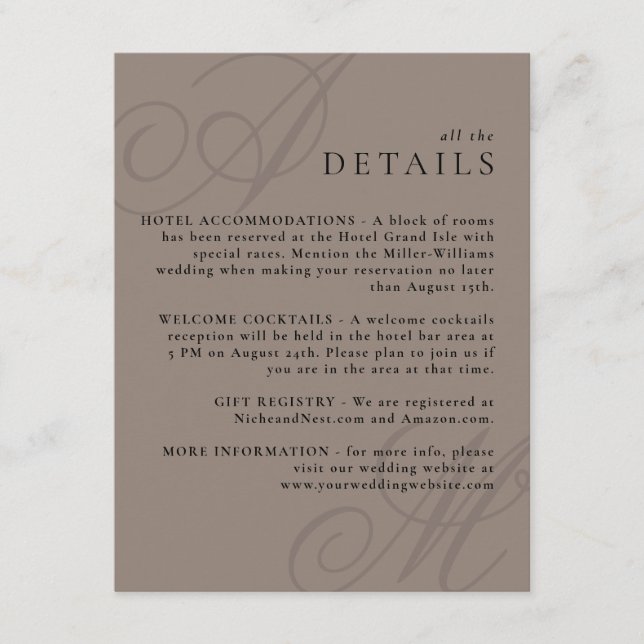 Carte D'accompagnement Taupe Moderne Edge Élégant Détails du monogramme (Devant)
