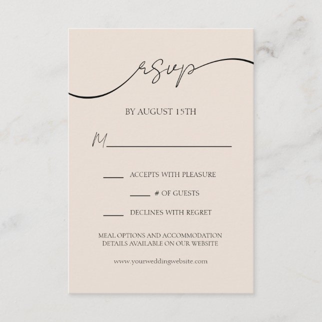 Carte D'accompagnement Taupe neutre minimale Mariage de script moderne RS (Devant)