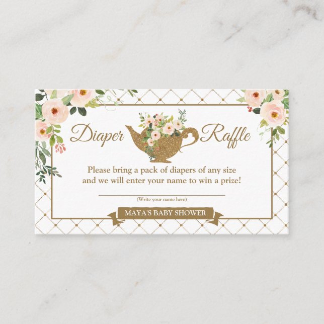 Carte D'accompagnement Tea Party Blanc Blush Floral Diaper Raffle Ticket (Devant)