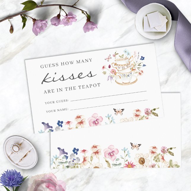Carte D'accompagnement Tea Party Kisses (Floral Tea Party Kisses Enclosure Card with Butterfly by Painted Paperie
)