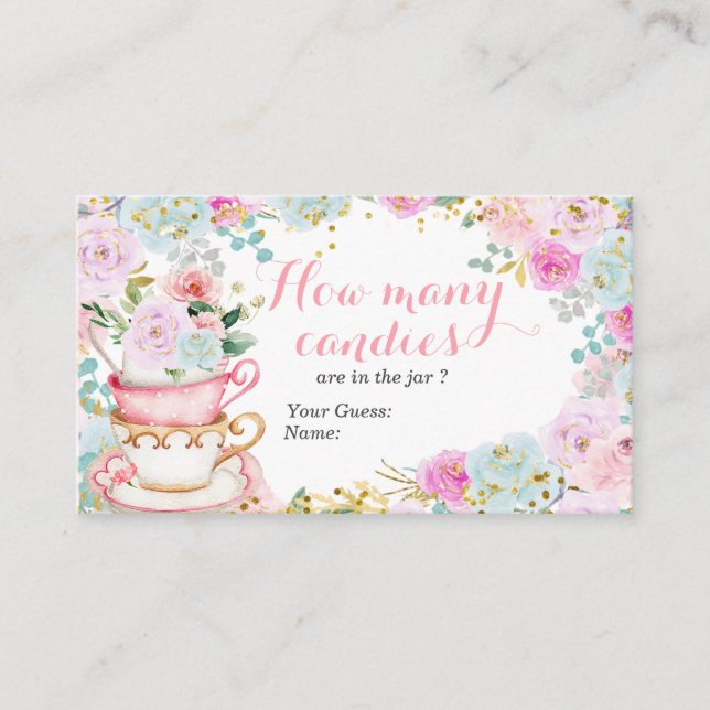 Carte D'accompagnement Tea Party Pastel Flowers Devinez Combien de bonbon (Devant)