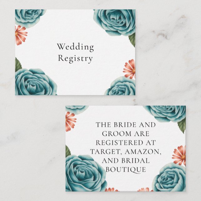 Carte D'accompagnement Teal Rose & Orange Daisy Wedding Registry (Devant / Derrière)
